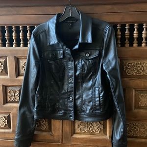 White House Black Market Black Denim Coated Jean Jacket Size 10